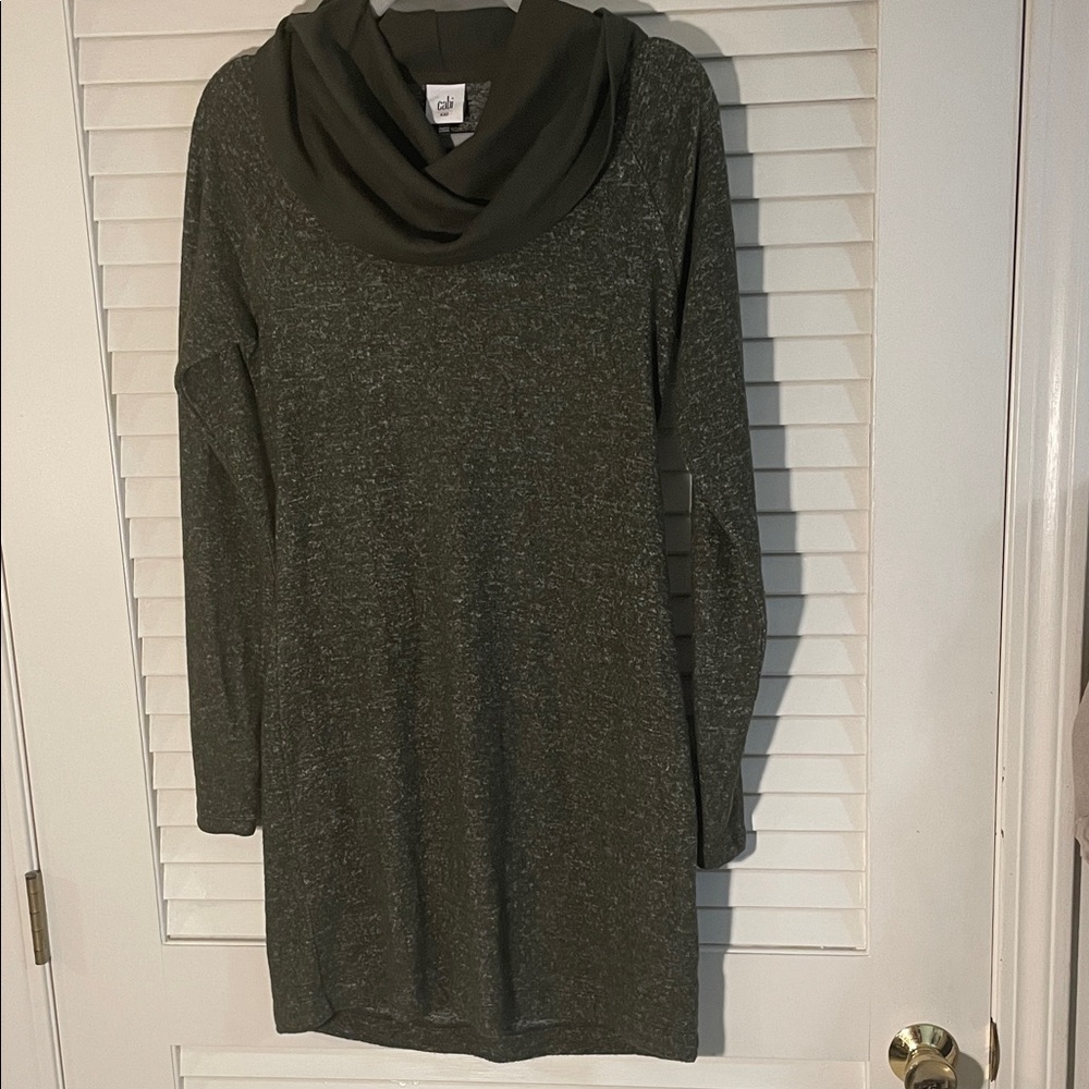 CAbi Avocado White Spec Cowl Neck Sweatshirt Dress
